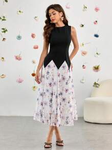 Modelyn Vestido Elegante e Romântico de Chifon Sem Mangas Longo, Primavera/Verão - Multicolorido - Visão 3