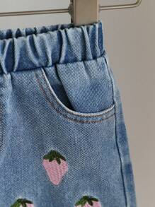 2pcs/Set Baby Girl Spring&Summer Casual Style Strawberry-Shape Sleeveless Slip Top&Short Jeans - White - View 6