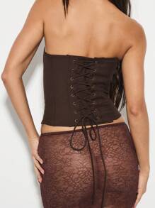 KIZN 束身胸衣上衣紧身胸衣系带后背露肩垂直面板设计经典晚会俱乐部秋冬秋季春季时尚