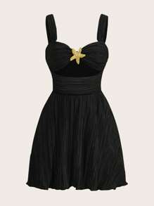 SHEIN SXY Rochie mini pentru femei, cu bretele lungi, cu decor metalic, pentru vacanță de vară și plajă