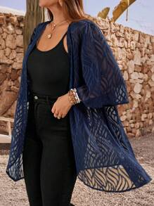 EMERY ROSE 大码女式夏季海军蓝优雅休闲宽松轻便开衫 - 藏蓝色 - 查看 3