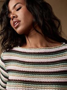 MISSGUIDED Đầm ngắn móc len kẻ sọc, hở lưng, tay dài, thích hợp cho tiệc tùng, dạ hội, câu lạc bộ, kỳ nghỉ, mùa hè, mùa xuân, khu nghỉ dưỡng. Đầm ngắn ôm sát, chất liệu co giãn, chất liệu dệt kim. - màu xanh lá - Xem 4