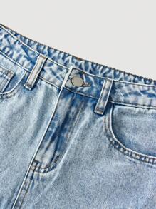 SHEIN Girlism Teen Girls' Loose Fit Pocket Decorated Wide Leg Casual Jeans