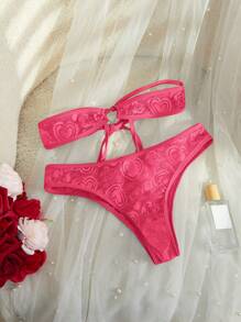 SpicyHot Set Lingerie Seksi Wanita 2 Potong Model Camisole Renda Hati - Merah - View 3