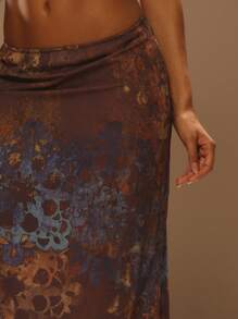 MUSERA Low Rise Chiffon Print Loose Fit Maxi Skirt Only Summer Vacation Ibiza Elegant Ibiza Cute Beach Festival Rave Boho Beachwear Holiday SUMMER Myrrh - Multicolor - View 5