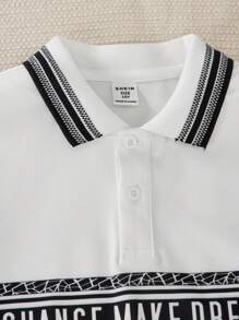 SHEIN T-shirt casual a maniche corte da ragazzo, con colletto tipo polo e stampa a lettere
