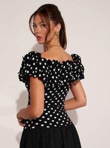 COSMINA Women's Elegant Vacation Polka Dot Off Shoulder Top, Spring/Summer