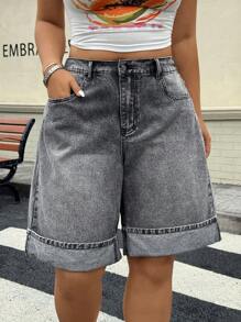 SHEIN ICON Shorts casuales versátiles con puños para mujer de talla grande