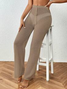 SHEIN Swim Pantalon couvre-tout pour femmes de couleur unie, avec design à lacets et à découpe ajourée