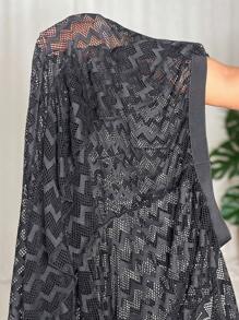 Slaydiva Plus Size Women Wave Striped Mesh Cover Up & Wide Leg Pants Set For Summer Beach Vacation - Black - View 6