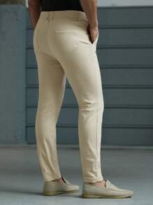 Manfinity BRENVOR Men's Casual Woven Loose Fit Solid Color Elastic Waist Straight Leg Pants, Daily Young Wear