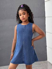 SHEIN Tween Girls Fashion Casual Y2k Detachable Back Bow Design Short Sleeveless Denim Dress For Tween Girl Clothes Girls Soft Dailywear And Tween Girl Summer And Spring Rave Outfits Festival And Beach Outfits Clothes Denim Dress Girls Fall Winter