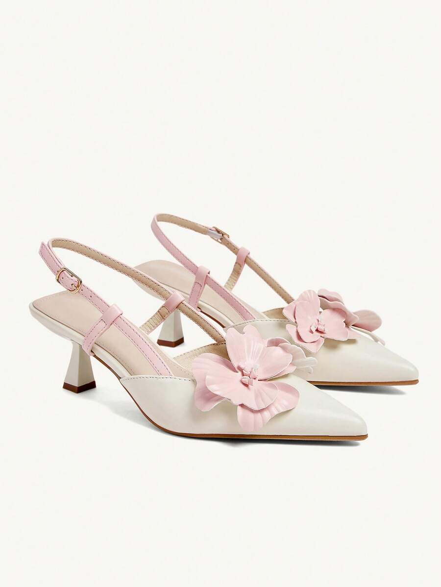 CUCCOO CHICEST New Summer Pointed Toe High Heels Shoes For Women, Elegant Romantic White And Light Pink Color Blocking Faux Leather Slip-On Pumps, Suitable For Afternoon Tea, Dating, Vacation Outfits - Beige - View 1