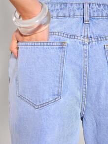 MUSERA 无袖纽扣牛仔连体裤，酷女孩春夏趣味生日时尚款 - 淺色水洗藍 - 查看 5