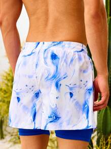 Surfspeed Men's Fashion Beach Shorts, Suitable For Summer, Hawaiian - Blue and White - View 2