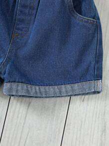 SHEIN Young Girl Casual Comfortable Matching Set - Crew Neck Short Sleeve T-Shirt And Jean Shorts - Apricot - View 6