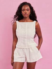 SHEIN Unity Top Classy Spring Button Front Lace Sleeveless Low Back Festival Summer Tank Top Brunch Beach Vacation Bridal Dinner Prom Outfits For Women - White - View 1