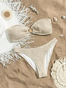 Swim Mod Summer Solid Color Elegant Strapless Casual Snail Metal Buckle Resort Style Women Bikini Set Sets