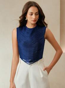 Anewsta Body de malla con efecto dinero antiguo, con corte transversal en la cintura - Estilo bohemio de moda primavera/verano - azul real - Ver 3