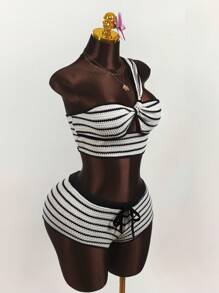 Amplova 女士日常两件套服装 - 黑與白 - 查看 4