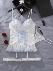 Plus Size Lace Splicing Sexy Lingerie Set (4 Pieces)