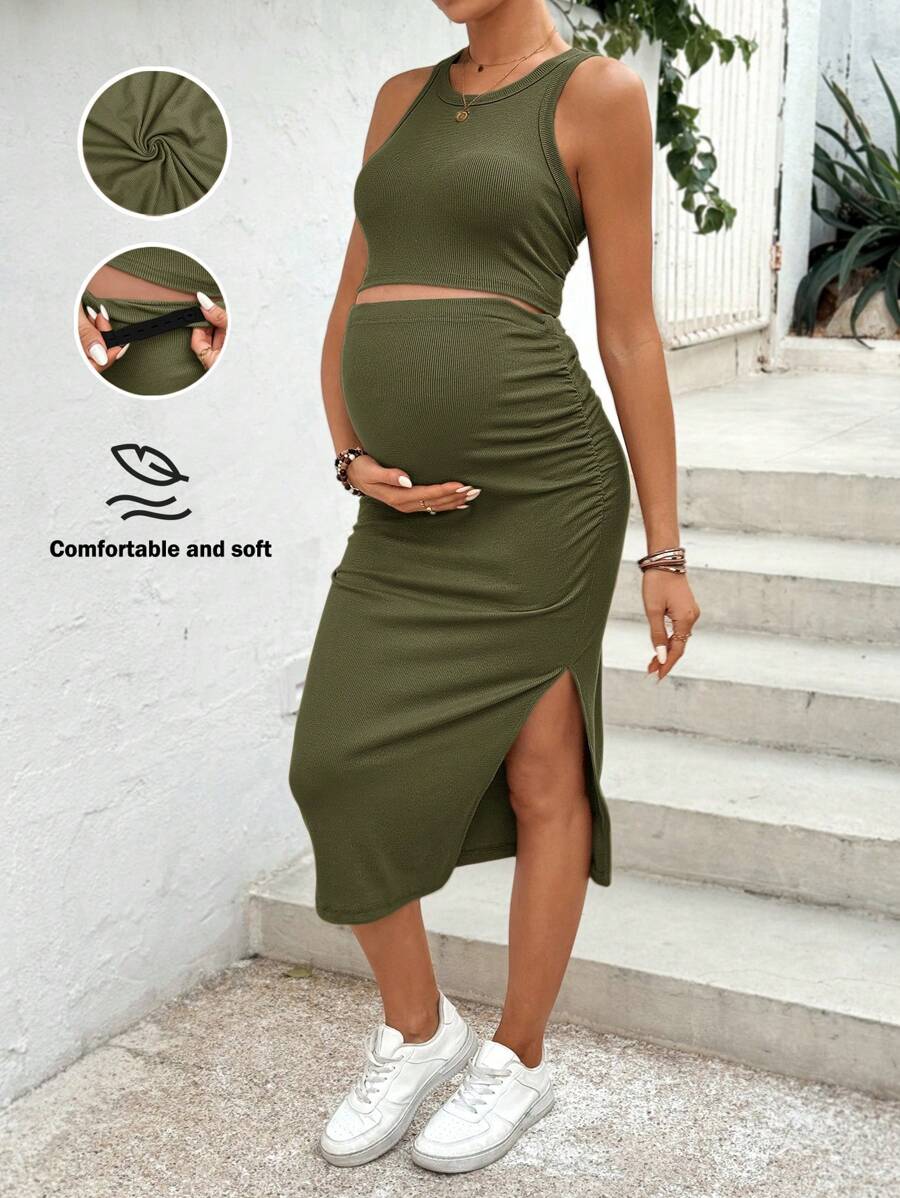 SHEIN Maternity Two Pieces Suits - Army Green - View 1