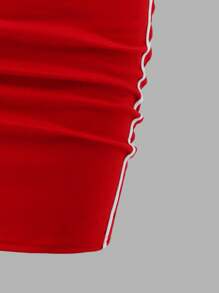 SHEIN Explorewe Teen Girl One Piece Red Letter Print Sporty Spaghetti Strap Mini Dress, American Style Color Blocking Snug Fit