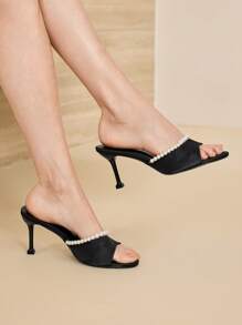 MOTF PREMIUM WOMEN'S FASHION FAUX PEARL HIGH HEEL SANDALS - Black - View 7