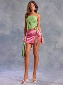 MUSERA Textured Ruched Bandeau Top Spring, Summer, Ibiza, Y2k, Cool Girl, Festival, Rave, Vacation, Club, Cute Holiday Beach - Green - View 5