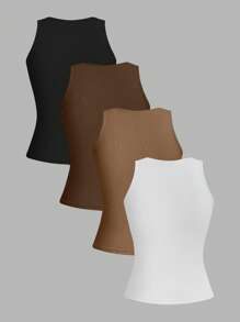 SHEIN EZwear Bộ 4 áo crop top gợi cảm cho nữ, phù hợp cho mùa hè - Nhiều màu - Xem 2