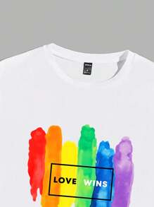 Manfinity Homme Men's Pride Month Pattern Round Neck Short Sleeve T-Shirt, Summer, Love Wins Shirt, Lgbtq Shirt, Gay Pride Shirt