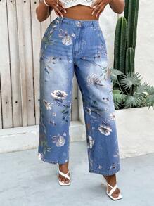 Slaydiva Pantalones vaqueros rectos azules informales de talla grande para mujeres - Lavado ligero - Ver 6