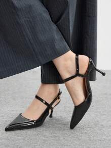 CUCCOO BIZCHIC Pointed Toe Flower Decor Transparent Heel Women Elegant High Heels - Black - View 4