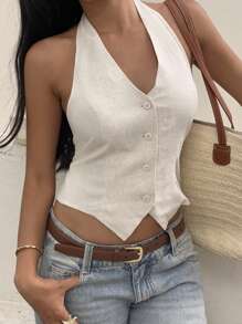 SHEIN EZwear 女士夏季亚麻系带露背薄款西装外套（秋冬款）