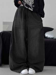 DAZY Women's Extra Loose Exaggerate Ankle Slit Wide-Leg Jeans,Baggy Jeans