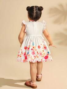 SHEIN Babygirl Summer Cute Butterfly & Floral Print Flutter Sleeves Dress - Purple - View 10