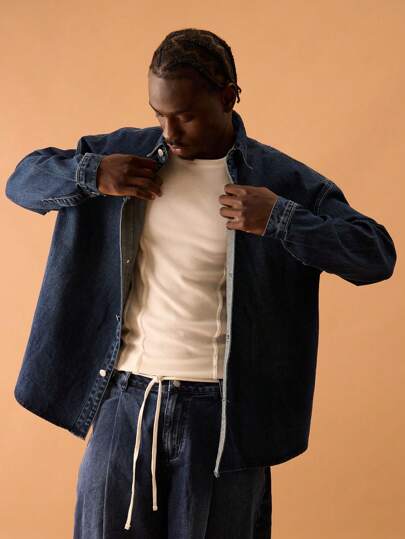 Musero 宽松长袖牛仔衬衫，纽扣开襟，适合春季、夏季、假日和度假穿着。