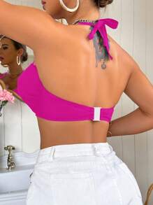 Swim DD+ Women's Summer Vacation Beach Shell Accent Halter Bikini Top - Hot Pink - View 6