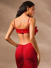 Hauture 性感 3D 花卉贴花 Bralette 上衣 - 紅色 - 查看 4