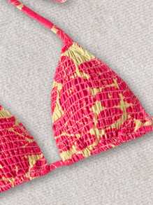 Swim Mod Women's Halter Neck Spaghetti Strap Shirred Triangle Bikini Top For Summer Beach Vacation - Multicolor - View 4