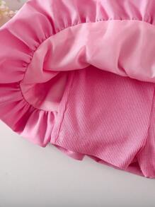 SHEIN Babygirl 可爱粉色针织无袖连体衣，夏季 - 玫紅色 - 查看 5