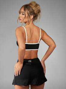 MISSGUIDED 高支撑运动训练文胸运动上衣带白色装饰健身舞蹈瑜伽工作室运动服吸湿排汗加厚性能