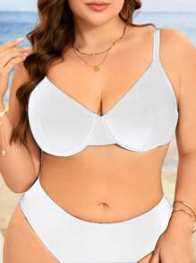 Swim Vcay Sujetador de bikini sin aros de unicolor sexy para mujer de talla grande, ideal para la playa de verano