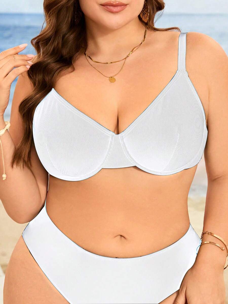 Swim Vcay Sujetador de bikini sin aros de unicolor sexy para mujer de talla grande, ideal para la playa de verano