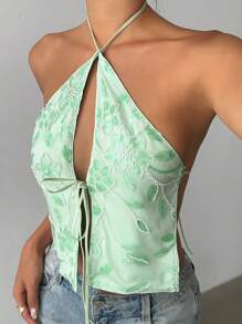 Aloruh Women's YTK Sexy Laced Up Halter Sequins Embroidered Crop Top ,Summer Tops, Crop Tops Women, Tank Top, Tops For Women - Green - View 5