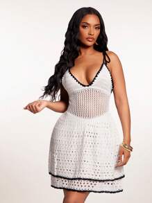 SHEIN SXY New Sexy Solid Colorblock Splice Double Layer Spaghetti Strap Bodycon Mini Dress For Women, Summer - Black and White - View 5