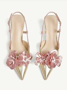 CUCCOO CHICEST Giày cao gót mũi nhọn cho nữ, họa tiết hoa diên vĩ, giày da giả ánh kim màu hồng nhạt lãng mạn thanh lịch tương phản với vàng, thích hợp cho tiệc tùng, hẹn hò, tiệc trà, kỳ nghỉ - Màu tím - Xem 10