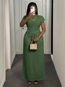 Slaydiva 2 件中年女性基本款日常 T 恤和裙子套装，2 件夏季服装女士夏季服装 - 綠色 - 查看 6