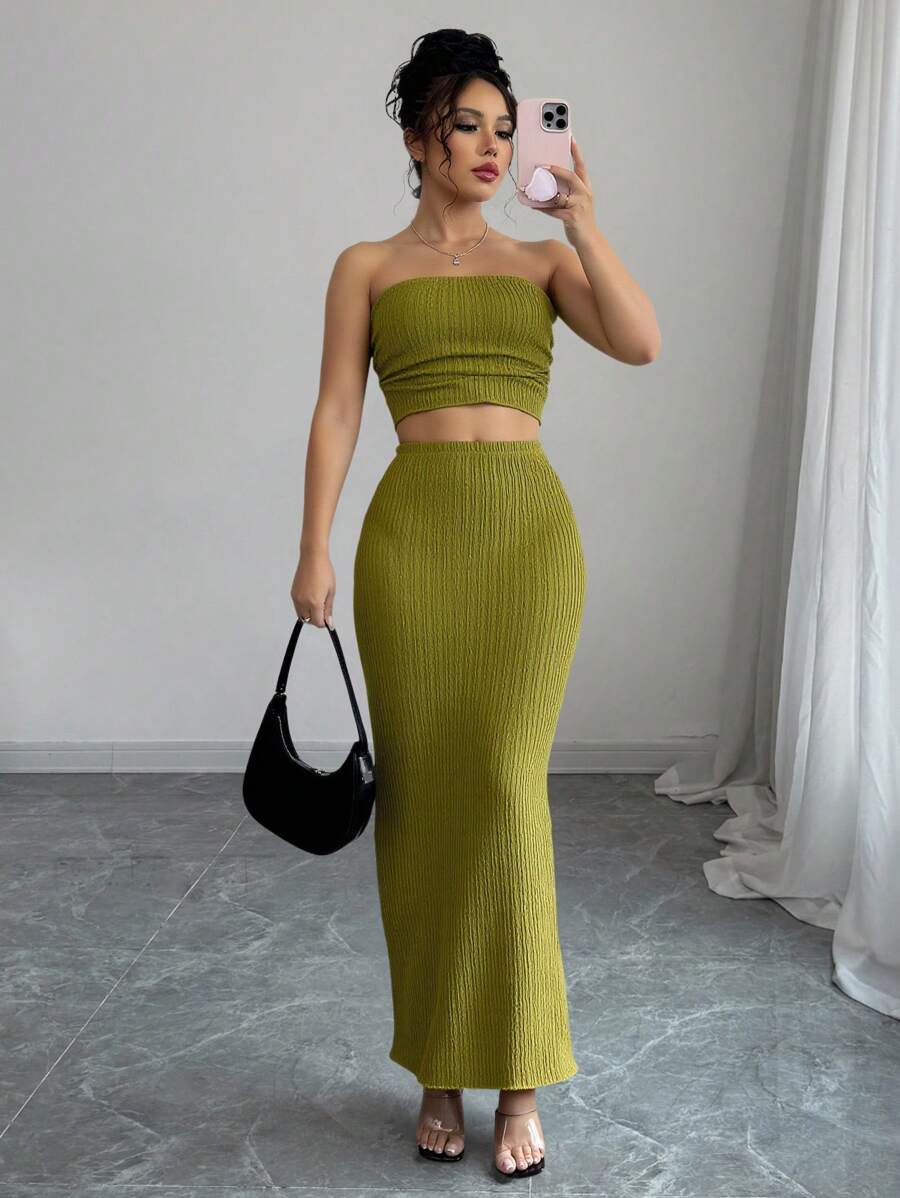 Elenzga Women Two Pieces Outfits For Daily Wear - Olive Green - View 1
