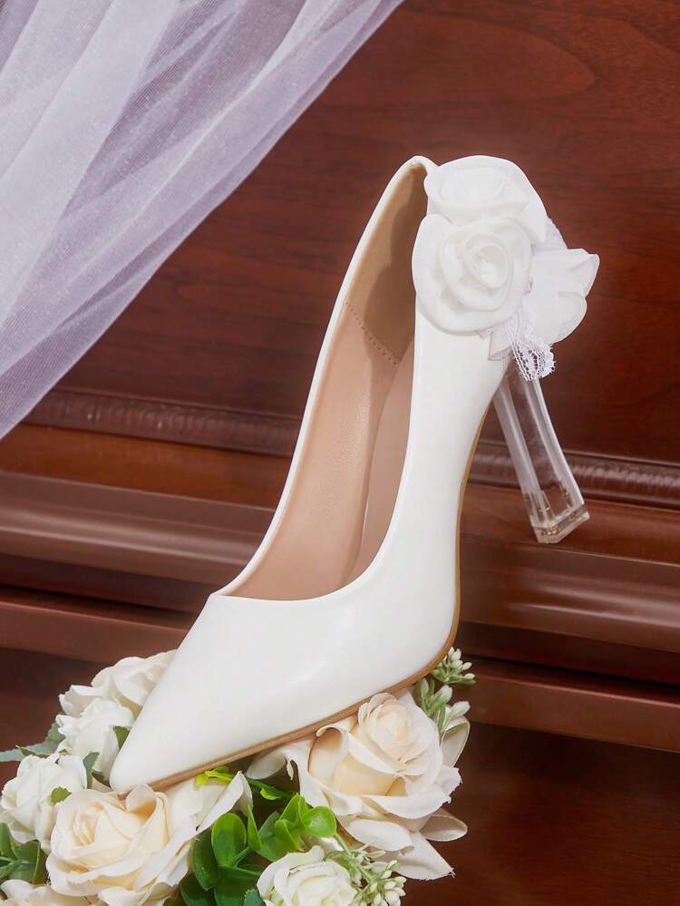 CUCCOO HITCHD Elegant 3D Floral Decor High Heel Pumps For Christmas Elegant Shoes Wedding Shoes Summer Shoes Bride Shoes